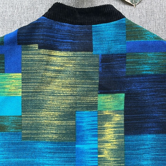 Vintage Corduroy Cardigan Jacket with Blue and Green shades and Pockets - Picture 13 of 17